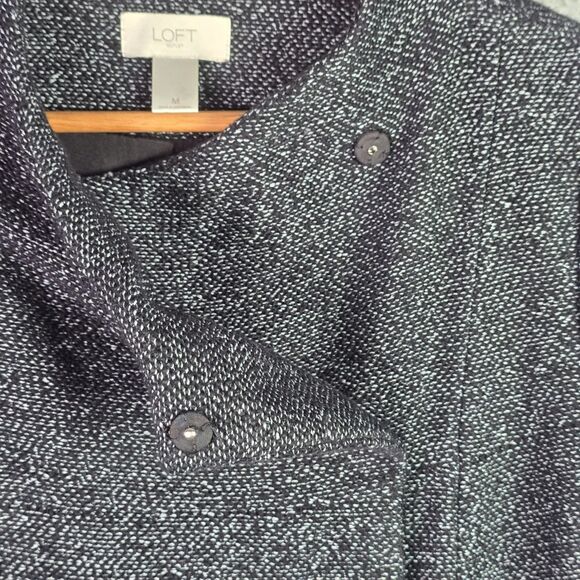 Loft Tweed Double Breasted Gray Crop Jacket Blazer Medium Trendy Structured - Picture 11 of 15